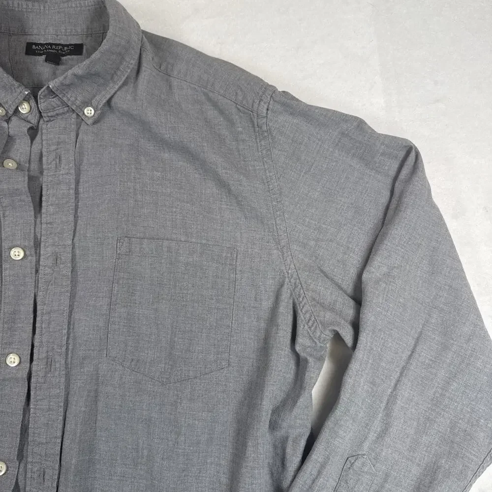 Banana Republic Shirt Mens Large Gray Luxe Flannel Fit Long Sleeve Button Up